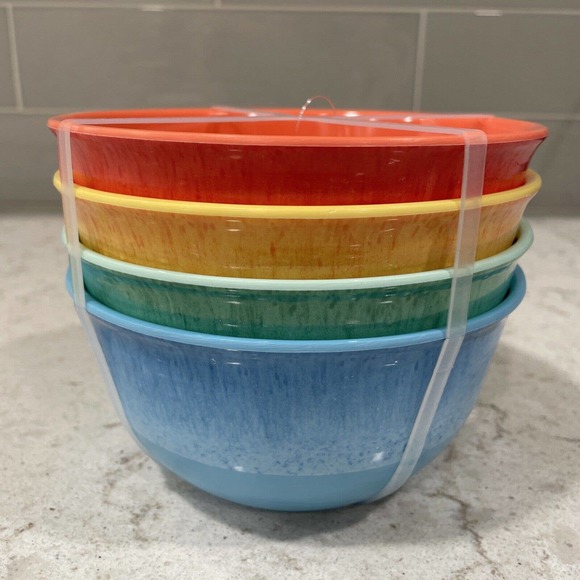 SET 4 BRIGHT MULTI Color Salad Cereal Bowls Melamine Panama Jack Fiesta Bahama - Picture 1 of 12